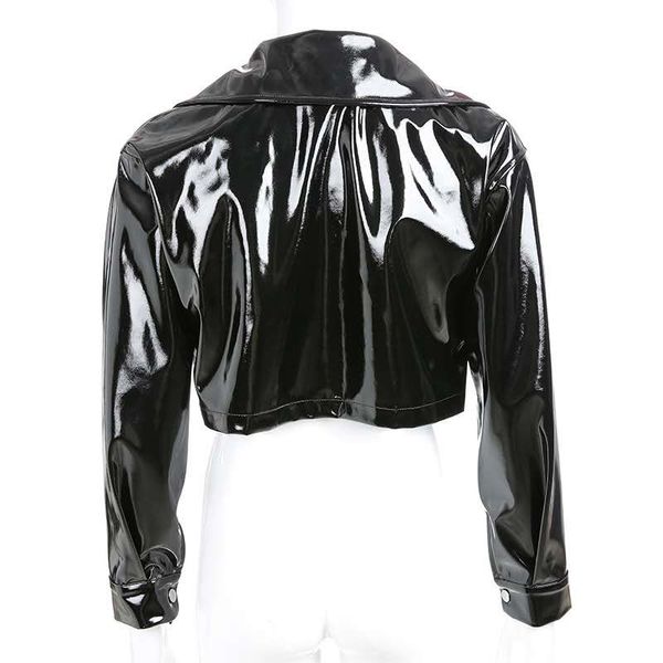 

classic retro 70s patent leather motorcycle jacket for european and american spring and autumn style, Black;brown