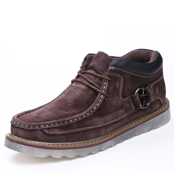 

benzelor autumn winter genuine leather shoes men boots snow ankle for man warm fur plush male sneakers booties work thick soled, Black