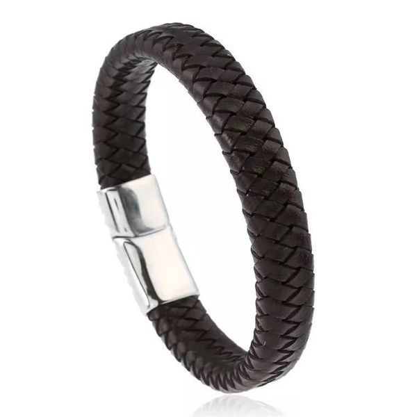 

genuine leather bracelet men handmade braide vintage bracelet pulsera hombre bracciali bileklik magnet buckle wristhand bangles, White
