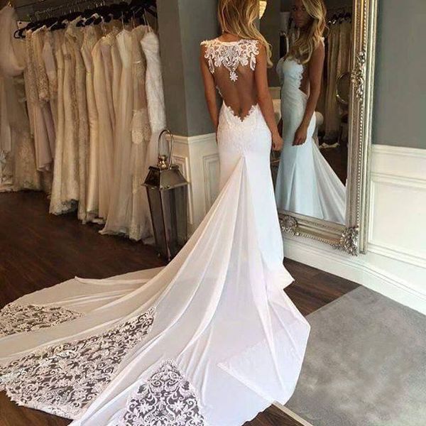 

Summer Garden Beach Mermaid Wedding Dresses 2019 Spaghetti Sweetheart Illusion Bodice Court Train White Lace Bridal Gowns Vestidos De Novia
