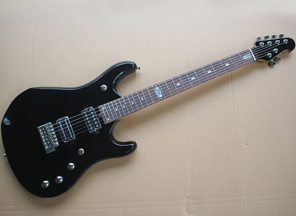 

customizable-6 strings black electric guitar with tremolo bridge,maple fretboard,humbuckers pickups,avtive pickups