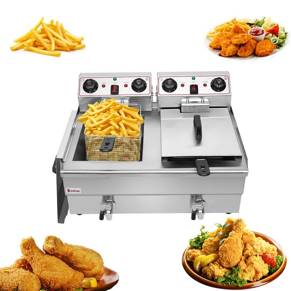 

16l luxury commercial electric fryer stainless steel double cylinder electric fryer multi-function electric fryer fries fried chicken