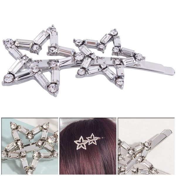 

korea fashion crystal rock crystal hairclip shiny star snowflake shape hairpin for women hair accessories headwear, Golden;white