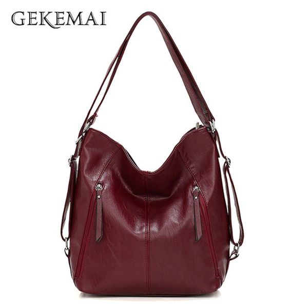 

женского многофункционального рюкзак solid color soft leather mochila женского большая емкость ранцы повседневное путешествие плечо сумка