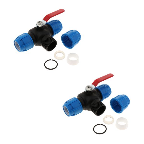 

2 pieces 3-way valve garden hose pe connector splitter with steel core, heavy duty water hose fittings - 32mm / 1 inch