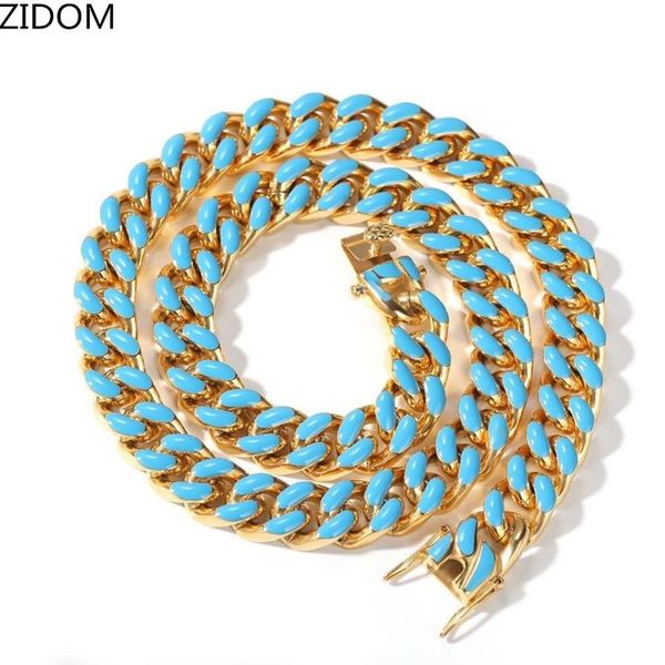 

men hip hop chains necklaces colorful stainless steel never fade 12mm cuban chain necklace hiphop fashion jewelry drop shipping, Silver