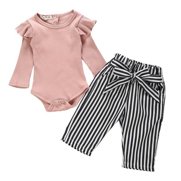

Baby Girl Boy Clothes Autumn Newborn Sets Outfit Pink Long Short Romper Bodysuit Stripe Long Pants 2Piece kit Top Dropshipping