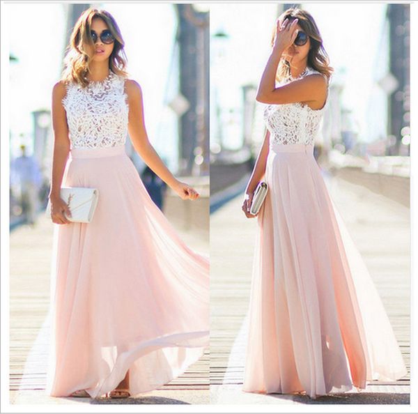 

2019 european and american lace stitching chiffon dress high waist line dress brief empire panelled dress, White;black