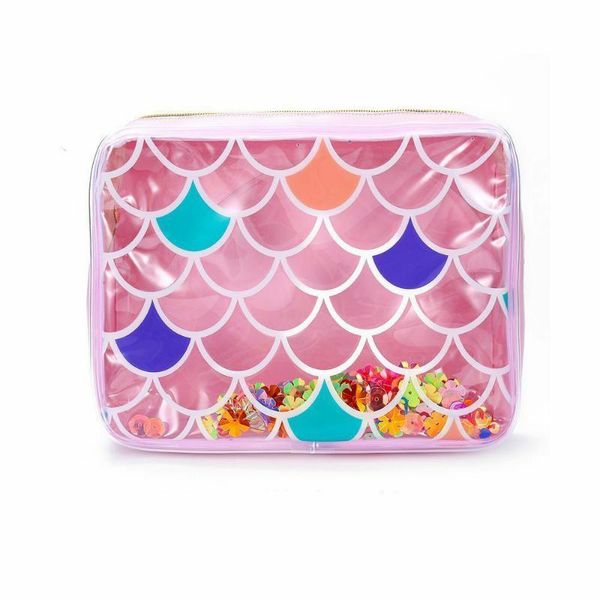 

holographic fish scales flash transparent pvc cosmetic bag women's waterproof cosmetics storage wash makeup makeup bag