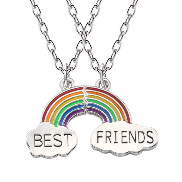

friends necklace a pair enamel puzzle rainbow cloud pendant necklace friendship bff jewelry gift for women, Silver