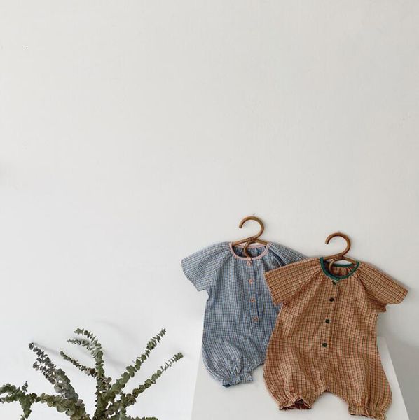 

2020 new babys girls boys plaid romper summer cotton baby jumpsuit 6-24 month qh106, Blue