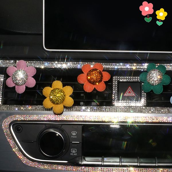 

bling daisy flower diamond crystal car air freshener solid fragrance car outlet vent clip styling air aromatic perfumes