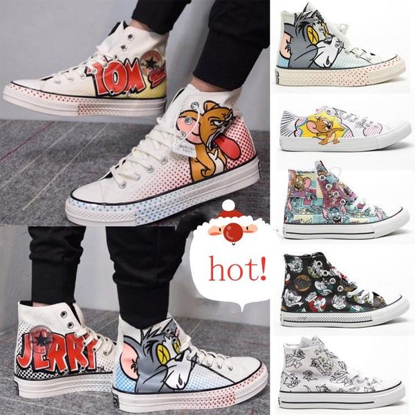 

2020 latest brand-name shoes cartoon star 1970s hi tom & jerry canvas shoes men and women shoes fashion plimsolls, Black