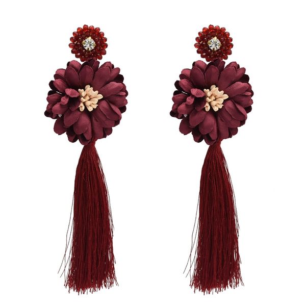 

us warehouse personality long style cloth flower rice bead fine thread tassel thread earrings pendant jewelry gift, Silver