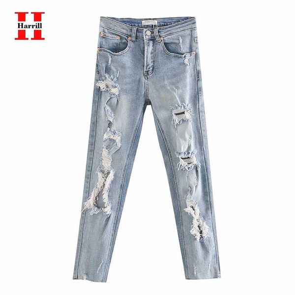

hole jeans women light-washed casual denim trousers women button placket pockets design jeans woman streetwear ripped trouser, Blue