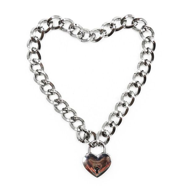 DreamBell Mode Frauen Punk Cool Halsband Slave Spiel Haustier Herz-Form Vorhängeschloss Metall Halsband Halskette