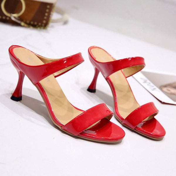 

8cm 2019 new fashion sandals high-heeled female summer fashion wear stiletto heel with wild slippers, Black