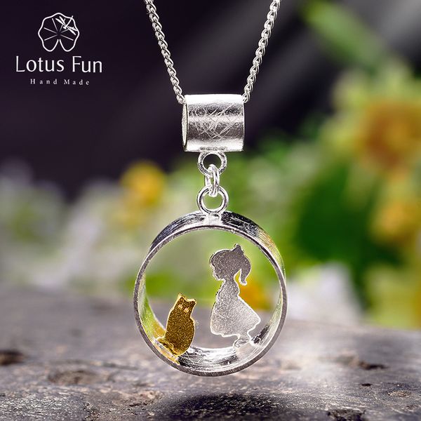 

лотос fun real 925 sterling silver творческий handmade fine jewelry meeting любовь с cat подвеска без ожерелье для женщин подарка