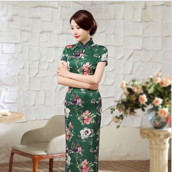 

women's improved long cheongsam daily banquet silks satins performance costumes clothing dress chinese style chi-pao, Red