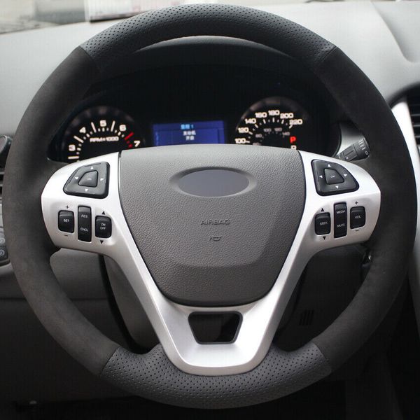 

black leather suede diy car steering wheel cover for ford explorer taurus edge