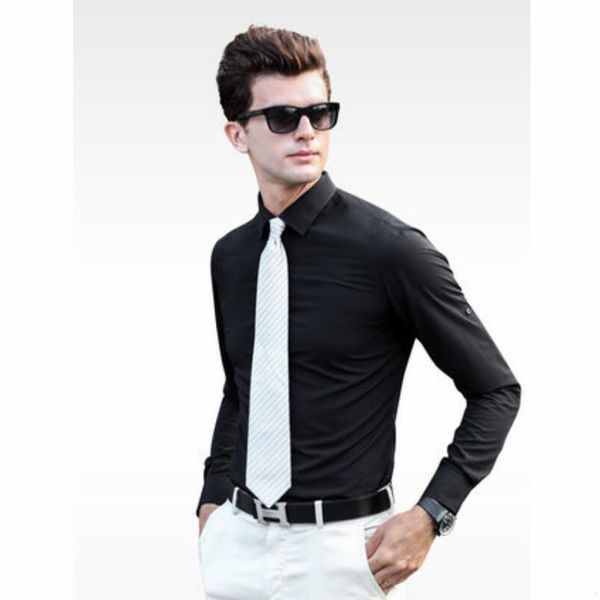 

2020 new bamboo fiber plus size shirts men professional tailor-made business slim-cut shirt black white blue high quality, White;black