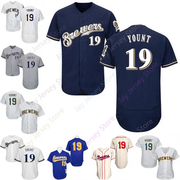 

Custom Milwaukee 19 Robin Yount Jersey Brewers Jerseys Cool Base Flexbase White Black Red Grey Home Away Men Women Youth All Stitched