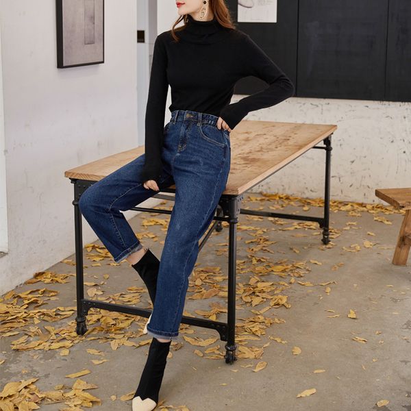 

2019 autumn trousers korean straight pants retro jeans, Blue