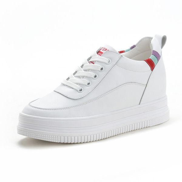 

genuine leather white shoes woman platform sneakers women casual hidden heel shoes female thick sole wedge sneakers scarpe donna, Black