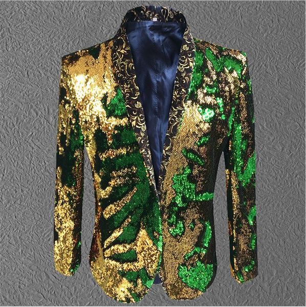 

jacket men sequin gold green blazer men suit coat male costume prom wedding groom outfit singer black party stage, White;black