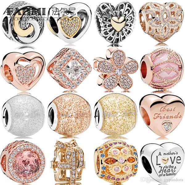 

fahmi 100% 925 sterling silver 1:1 charm wrapped up dazzling radiant gold met gold filigree interlinked circles family glitter rose glitter, Black