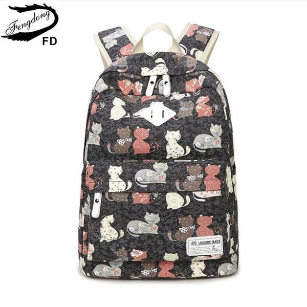 

fengdong child schoolbag kids cute cat backpack female casual canvas printing backpack school bags for girls back pack rucksack