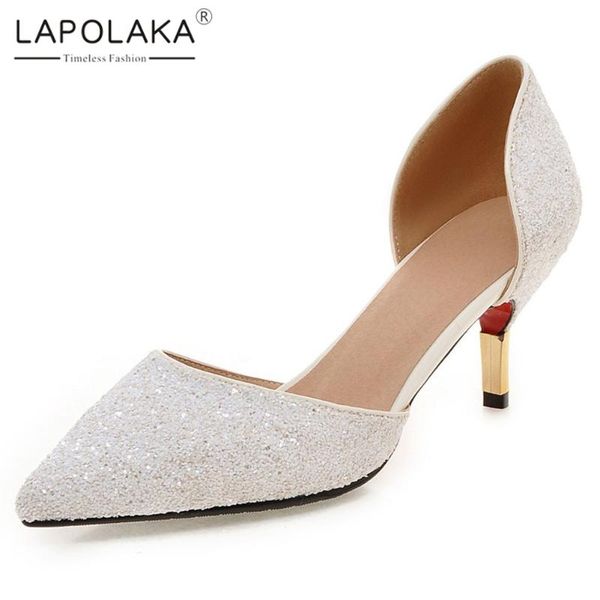 

lapolaka 2020 sequined cloth thin heels bling sandals women shoes slip on pointed toe summer shoes woman sandals, Black