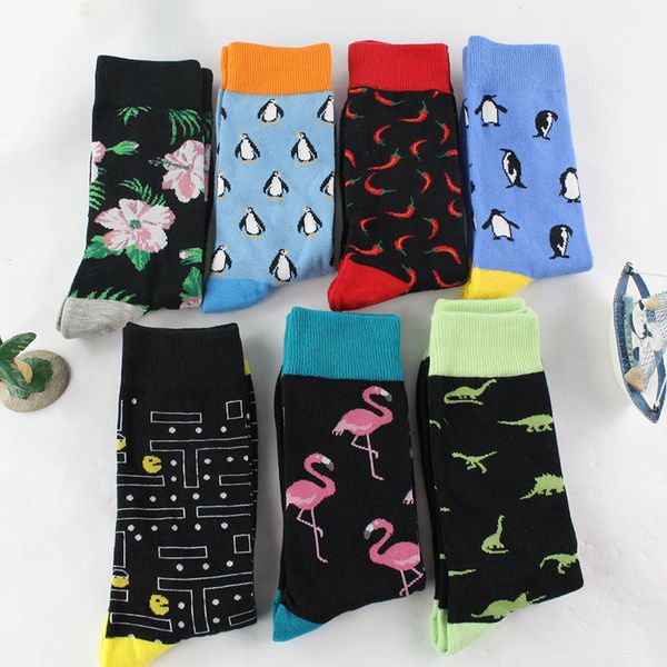 

2019 нового hiphop хлопок мужчина носки harajuku счастливого смешные животных flamingo пингвина чили платье носков для мужского свадебного р, Black