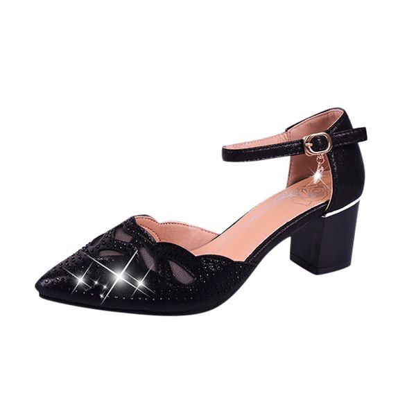 

high heels pearl sandal women patent leather spring woman dress shoes spring thick heels pointed toe female pumps, Black
