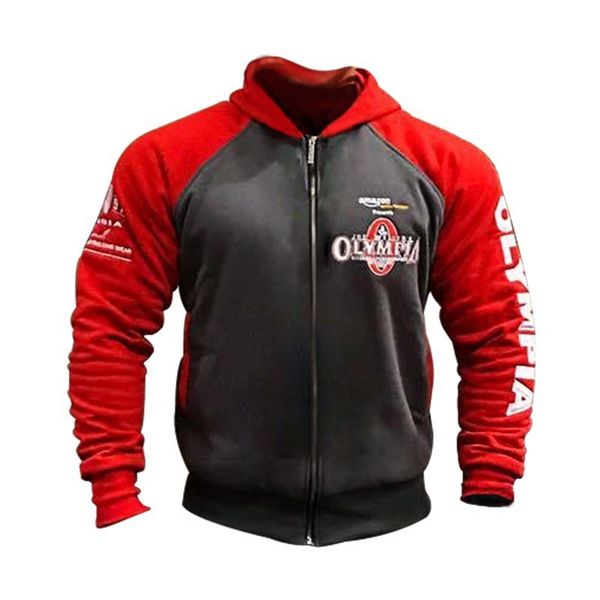 

outdoor sport hooded jacket men long sleeved sports coat streetwear fitness sweatshirt tracksuit gym running jackets muscle, Black;red