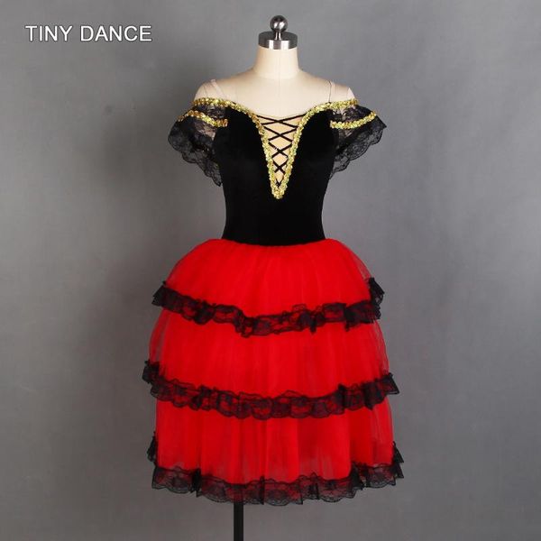 

off-the-shoulder red spanish dress for girls long romantic ballet tutus performance tutu costumes ballerina dresses, Black;red