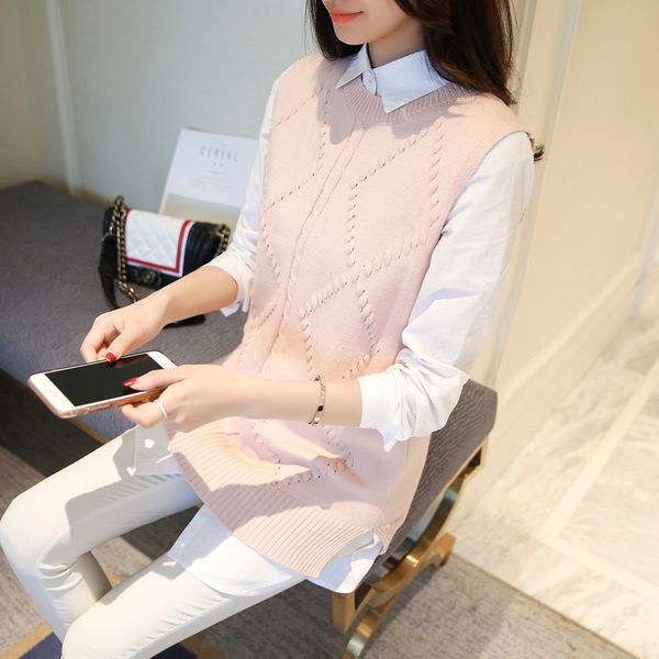

new sweater with a pullover a girl's vest with o-collar vest, White;black