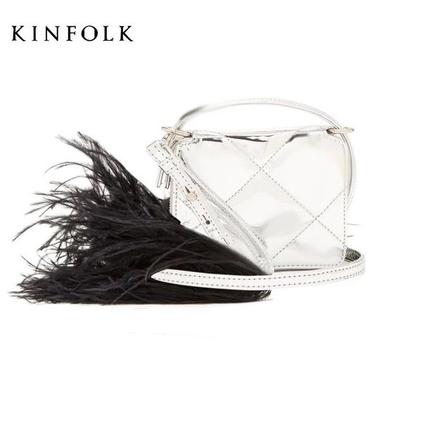 

net red am half silver ostrich feather bag french niche gold chain handbag single shoulder messenger bag