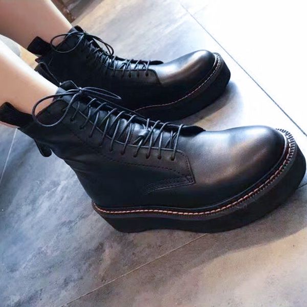 

women fashion british style boots nice new ladies lace-up leather lace up low heel short boots casual black martin boots