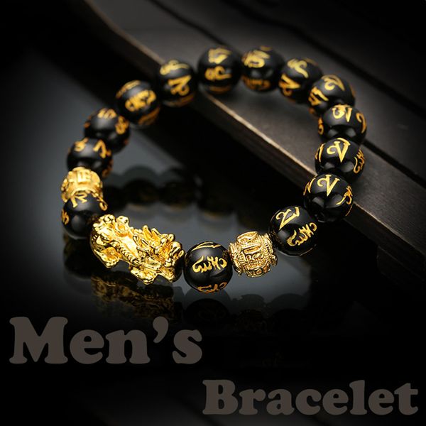 

creative golden six-character obsidian men's bracelet jewelry gift, Black