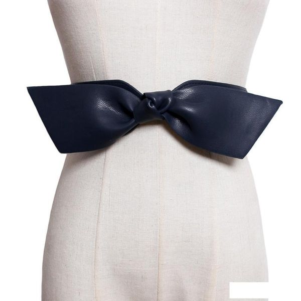 

new women wide belt leather bowknot cummerbunds elastic bow wide stretch waistband waist belt 5 colors cotton belts accessories, Black;brown