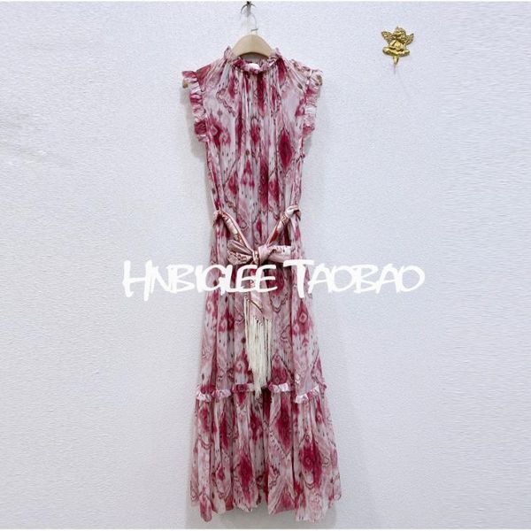 

bohemian style print sleeveless summer dress o-neck elegant ruffles high end fashion dress, Black;gray