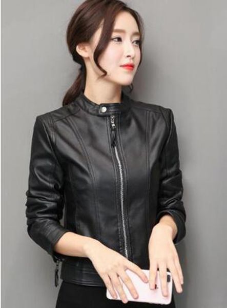 

women spring and autumn new style authentic fashion personality slimming show thin european american fashion han edition leather coaat s-3xl, Black