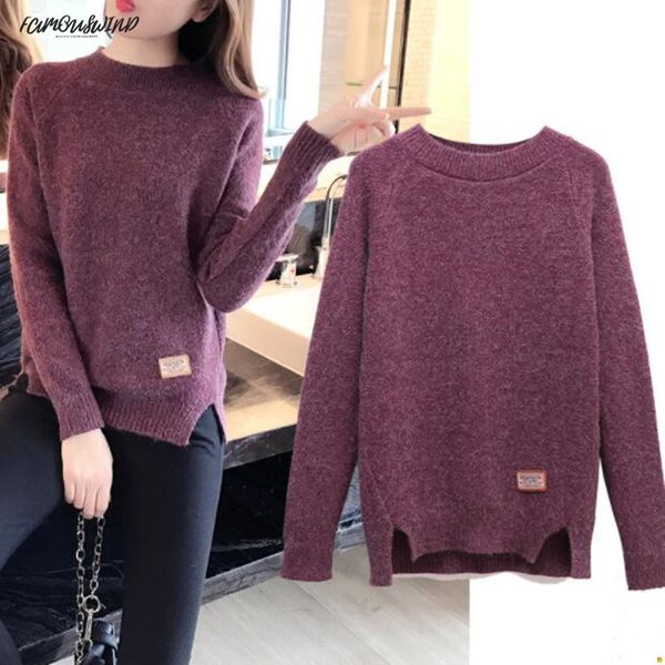 

autumn new short winter fashionable round neck pullover sweater female loose short casual sweater warm long sleeve sweater knitted 372, White;black