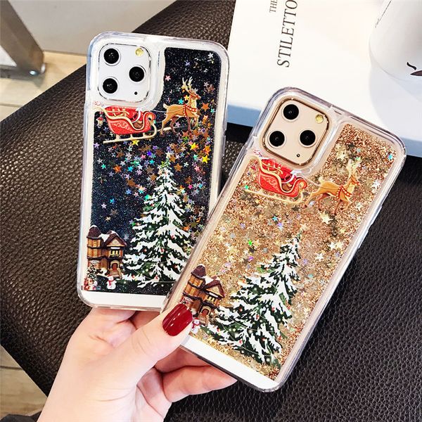 

новый мультфильм санта-клаус elk телефон чехол для iphone 11 pro max x xr xs max 6s 7 8plus рождество quicksand жидкая прозрачная крышка