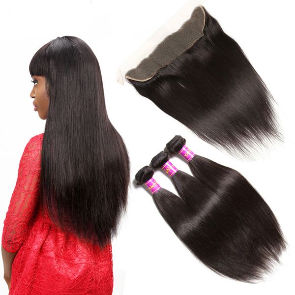 Malaysian Straight Hair Bundles With 13 4 Lace Frontal Natural