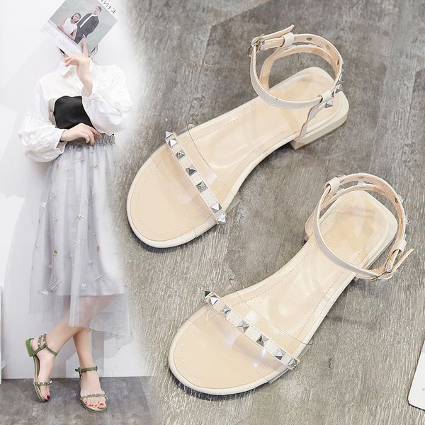 

2020 summer beige heeled sandals block heels sale of women's shoes all-match ladies black chunky lady comfort block female