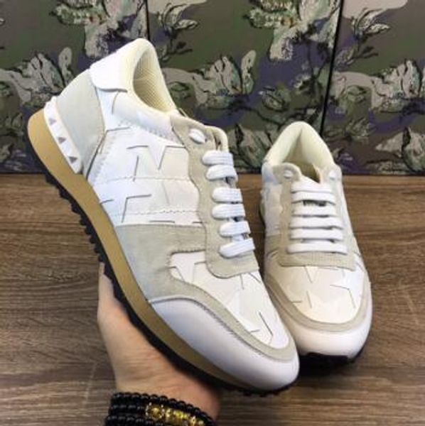 

designer star studded shoes women men mesh leather camouflage studded shoes combo stars rock runner metallic lace-up shoes rock studs 04, Black