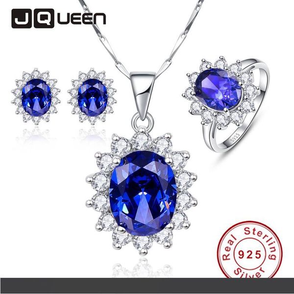 

роскошные ювелирные наборы блестящий кубический цирконий синий танзанит солнечный цветок серьги комплект кольцо ожерелье серебро 925 партии, Black