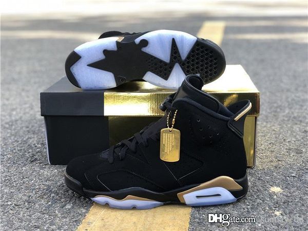 

2020 air authentic 6 dmp defining moment black man basketball shoes black nubuck upper metallic gold retro sports sneakers ct4954-007
